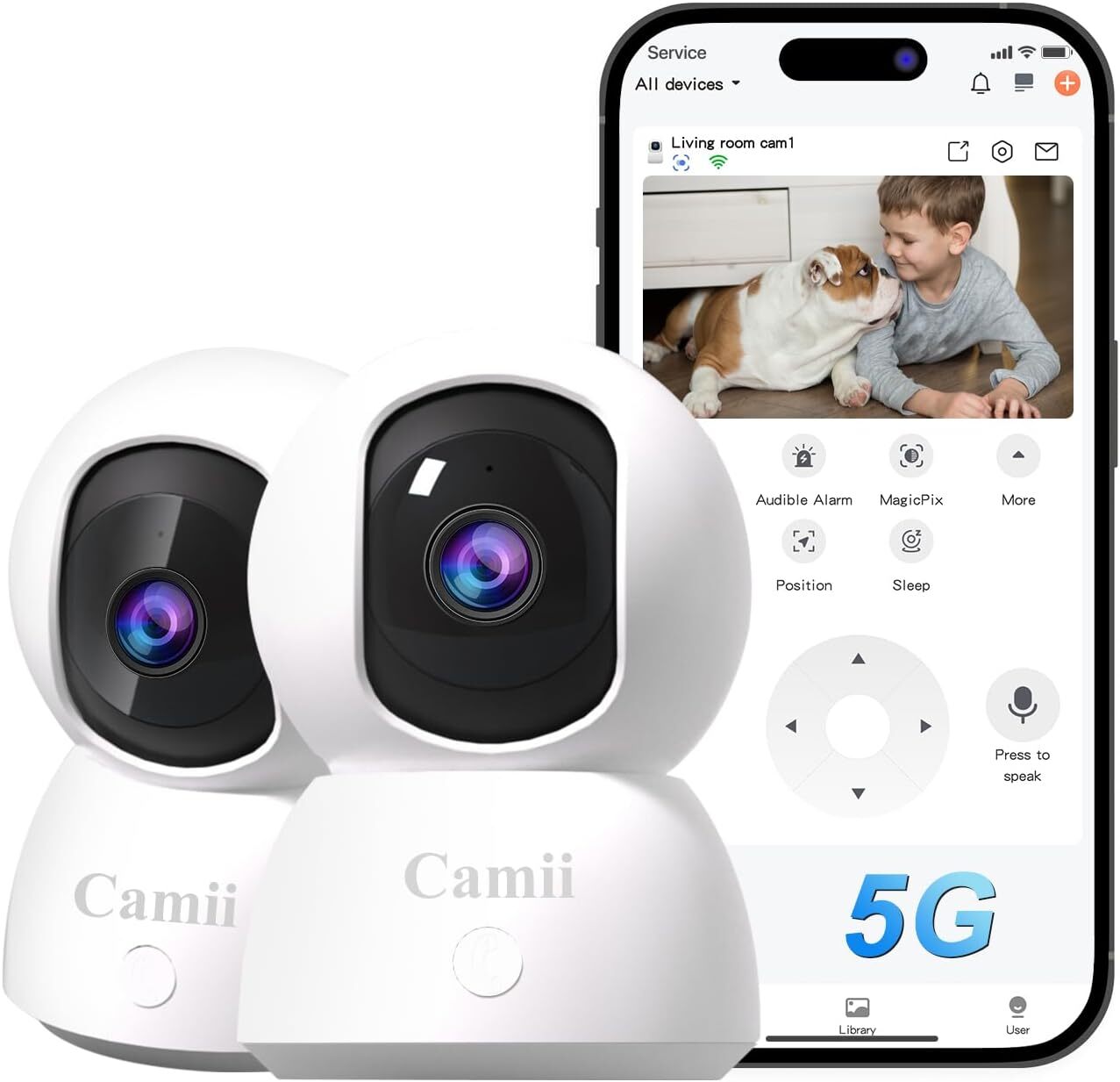 [5G & 2.4G] 2-Pack Indoor Security Cameras, 2K Cameras for Home 2 Pack, White