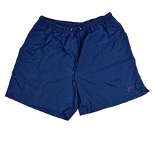 Vintage 90s Nike Men  s Large Nylon Spell Out Swoosh Shorts Navy Blue