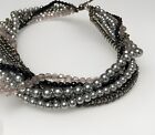 Premier Designs Necklace Black Gray Bead Faux Pearl Multi Strand String Chain