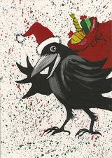 ACEO CROW RAVEN XMAS PRINT OF PAINTING RYTA SANTA CLAUS FOLK VINTAGE STYLE Art
