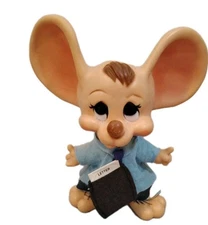 Vintage Mailman Carrier Big Ear Mouse Bank Huron Products- 10.5" Tall W/ Clothes