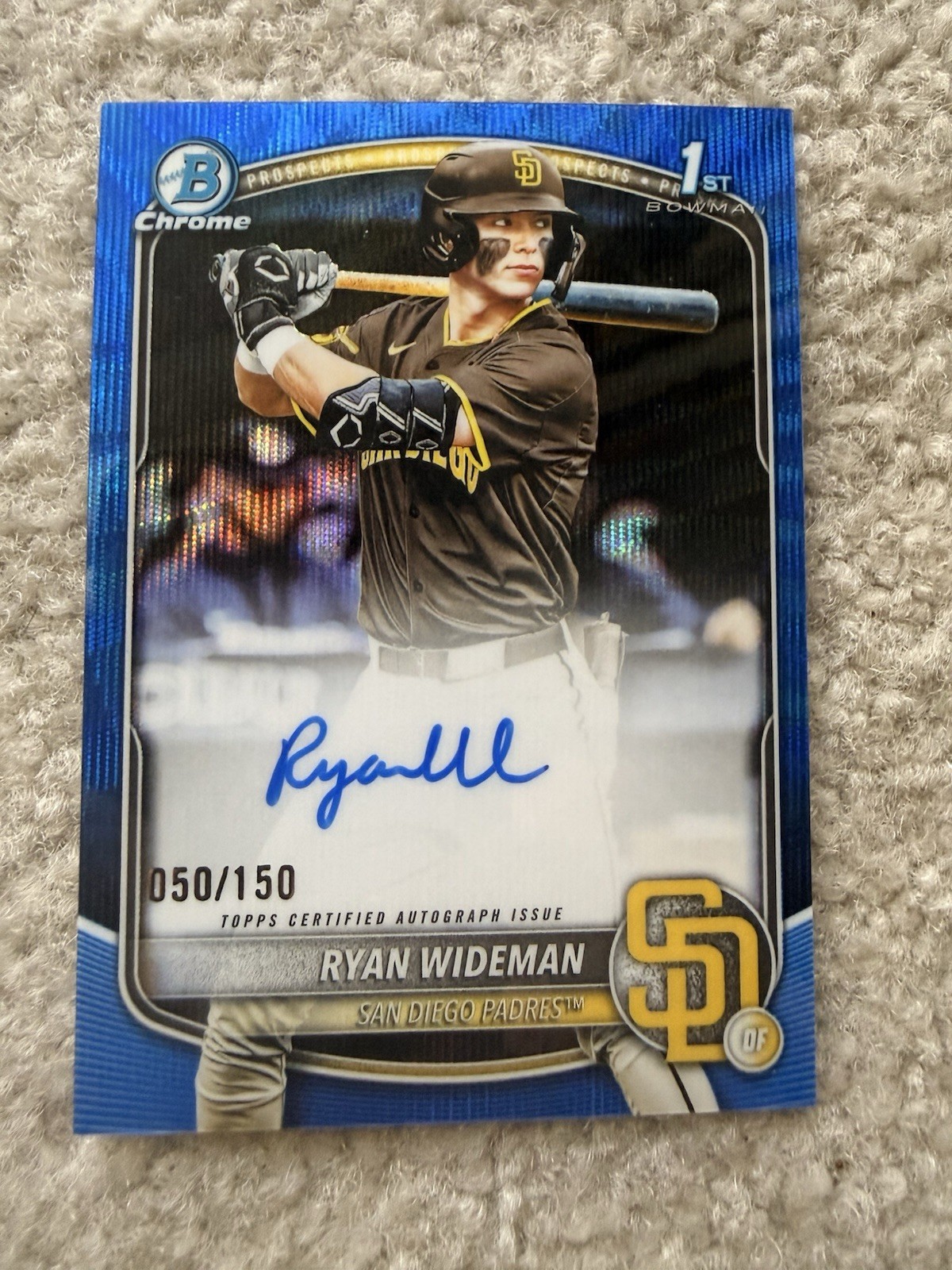 2025 Bowman Draft Chrome Ryan Wideman Blue Wave 1st Prospect Auto /150