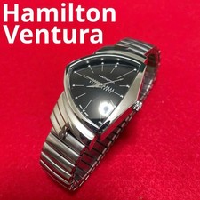 HAMILTON Ventura H244112 Quartz Men Watch Black Dial Triangle Case Flex Bracelet