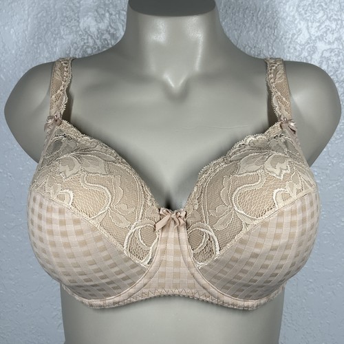 Prima Donna Madison Side Support Wire Bra UK 36F Unpadded Cafe Latte Lace Bows