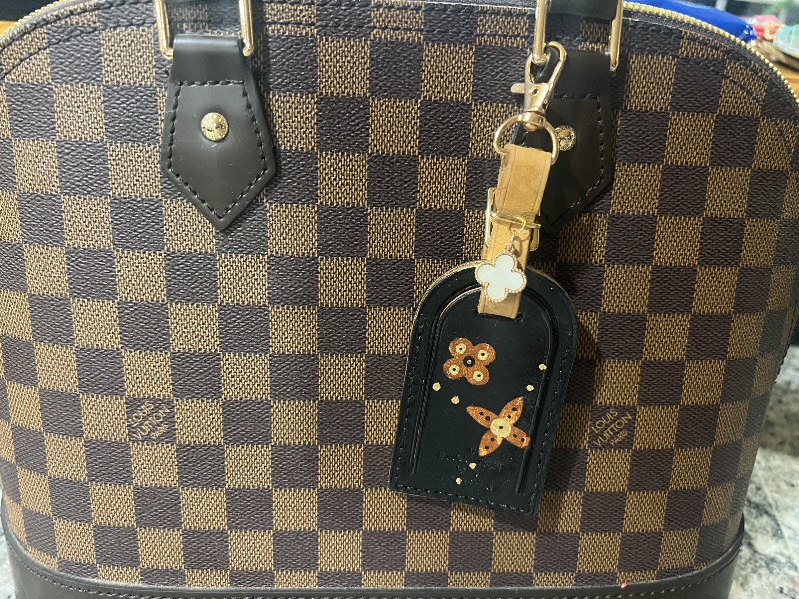 Preloved LOUIS VUITTON Vachetta purse Luggage Tag  Hand Painted Charm thumbnail 2