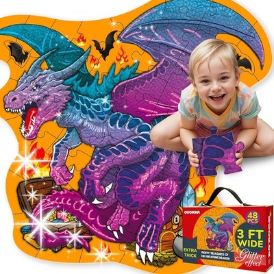 Quokka 48 Stück großer Glitzer Drache Bodenpuzzle Kinder Spielzeug. 2x3 Meter breit