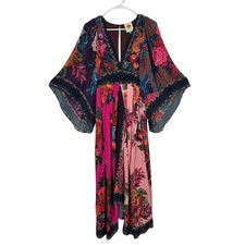 Farm Rio Flower Scarves Maxi Dress SMALL Floral Kimono Boho Gypsy