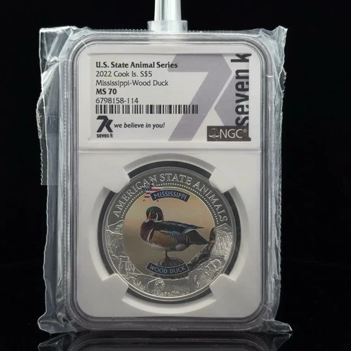 COOK ISLANDS 2022 STATE ANIMAL SERIES MISSISSIPPI NGC MS70 7K METALS LABEL