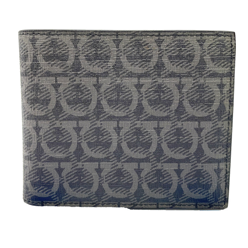 [eBay Live] 3063-09 Salvatore Ferragamo Gancini Canvas Bifold Wallet Gray 