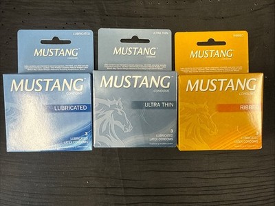 3 Pack (9 Ct) Mustang Ribbed Condoms Natural Latex, Textured Intense Sensation