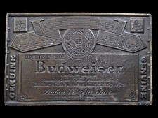 SB07131 VINTAGE 1970s  GENUINE BUDWEISER LAGER BEER  ADVERTISEMENT BELT BUCKLE