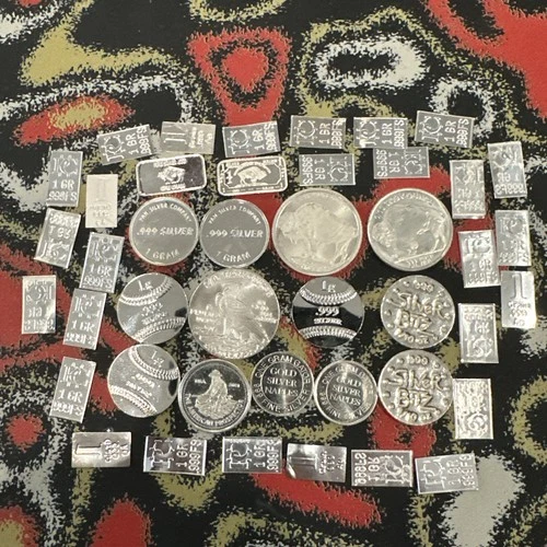 Mixed Lot Silver Bullion Bars and Rounds Assortment Silver Bullion .9 Troy Oz