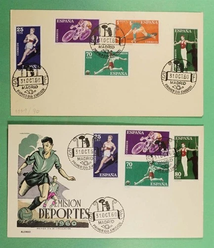 DR WHO 1960 SPAIN 2 FDC SPORTS ALONSO CACHET COMBO R26522
