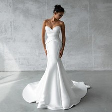 Customize White Mermaid Wedding Dress Sweetheart Sweep Train Backless Bride Gown