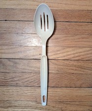 Vintage Ekco Almond Slotted Serving Spoon ~ 11" ~ Made in USA Kitchen Utensils
