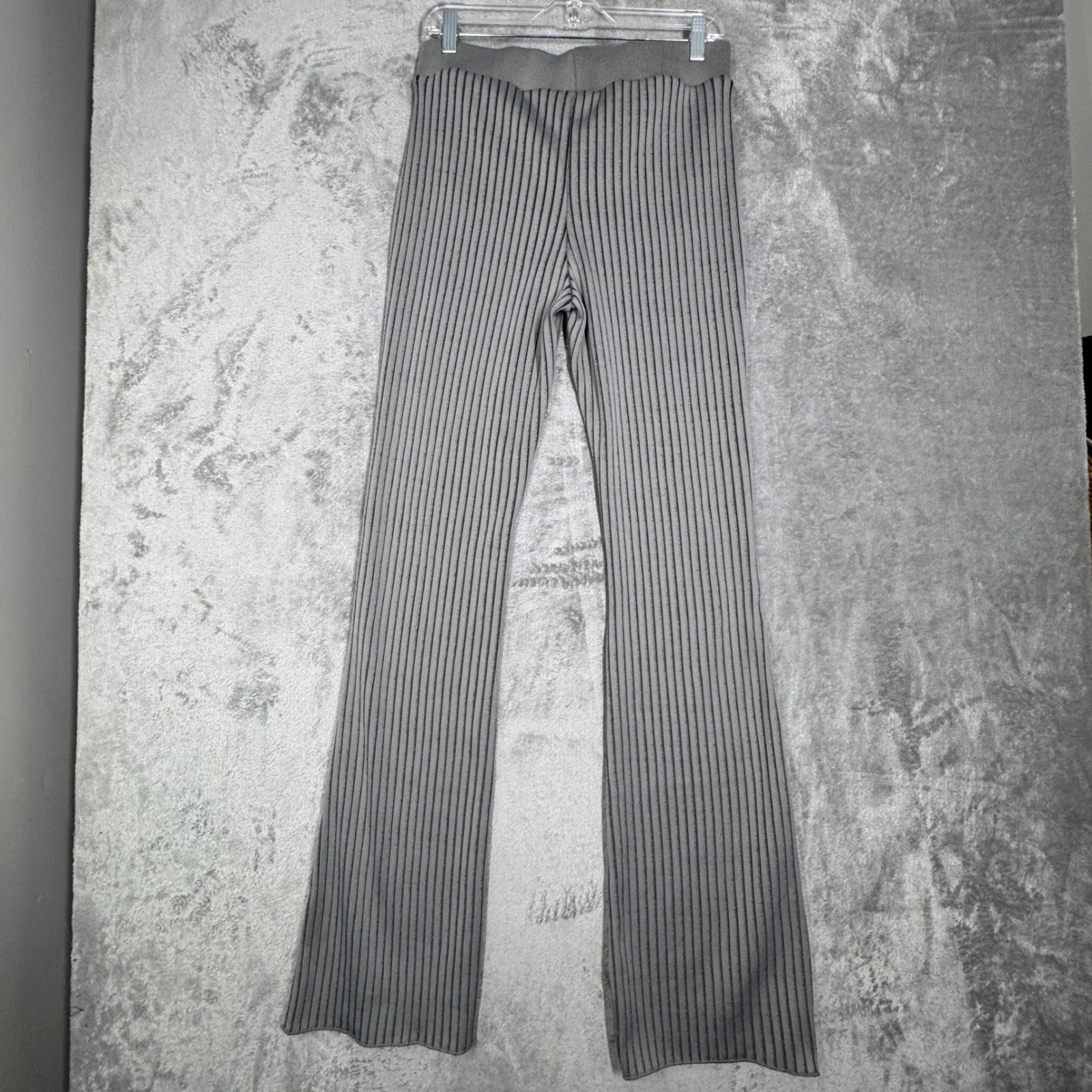 Zara Pants Womens L Gray Ribbed Knit Flare Leg Pull On Lounge Y2K Minimalist NWT thumbnail 3