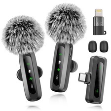 Wireless Mini Lavalier Microphone iPhone Android LED Display Clip On Mic