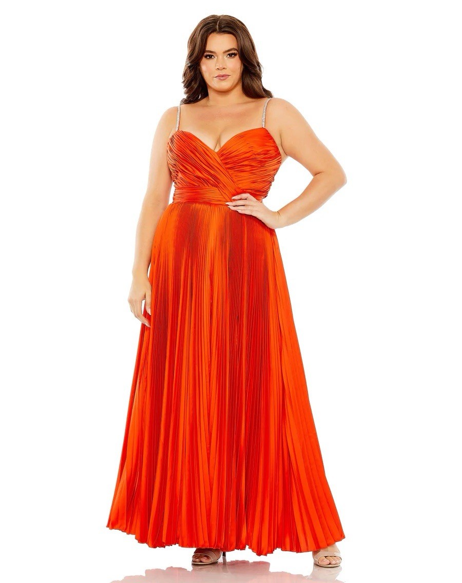 Mac Duggal Size 16 Red Orange 77008 Sweetheart Neck Rhinestone Strap Gown  Dress | eBay