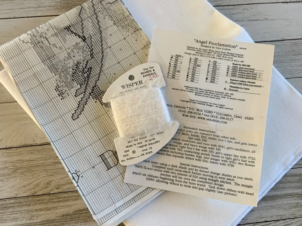 Wisper White Thread and 32ct Linen ~ Mirabilia Angel Proclamation Cross Stitch - Image 2 of 4