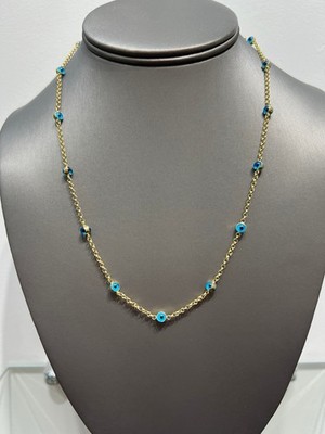 0089- NEU 14K Hohlstation Evil Eye Kette 18'' (1,74mm) W.G