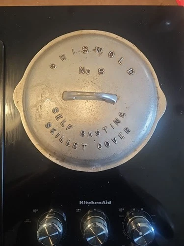 Griswold 8 #704 M, LBL Cast Iron Skillet & #468 Nickel Ptd Low Dome Lid