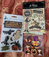 Rare Halloween Lot of 3D Stickers Scrapbooking Bats Ghosts Witch Crazy Pumpkins