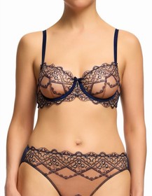 DITA VON TEESE Yvonne Underwire Bra Navy 12C Sheer Lace Lingerie NEW RRP $109.95