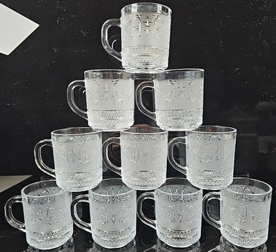 10 Crystal Clear Industries Trellis Mugs Set Vintage Sandwich Cut Coffee Cup Lot