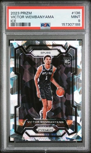 157307188 Victor Wembanyama 2023 Panini Prizm #136 Ice Rookie RC PSA 9