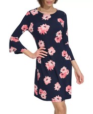 Tommy Hilfiger Women's Floral Lily Cluster Bell-Sleeve Shift Dress Jersey    10