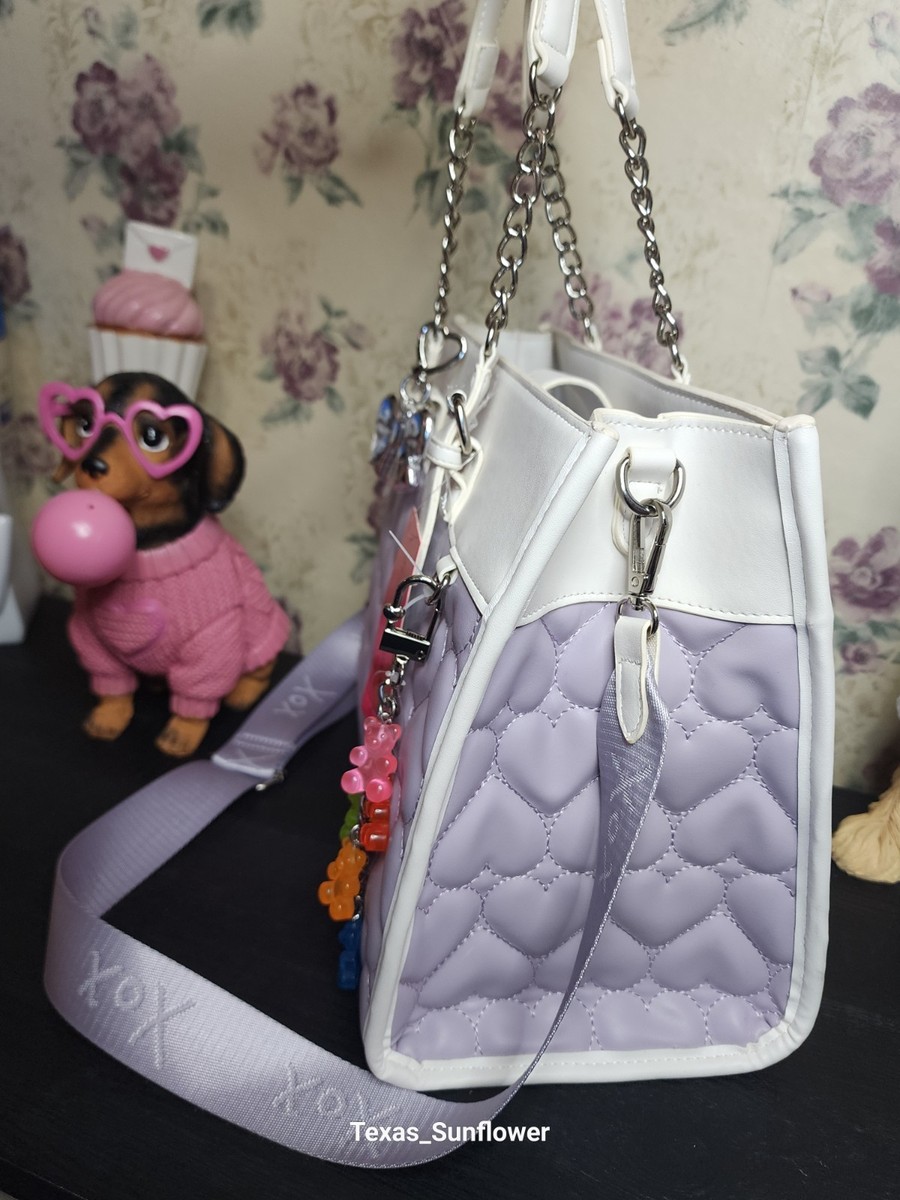 Betsey Johnson Lavender Hearts Tote Crossbody Bag w/Gummy Bear