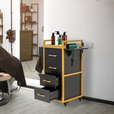 Trolley Cart Mobile Salon Station with Tool Holders Salon Cabinet Black & Gold