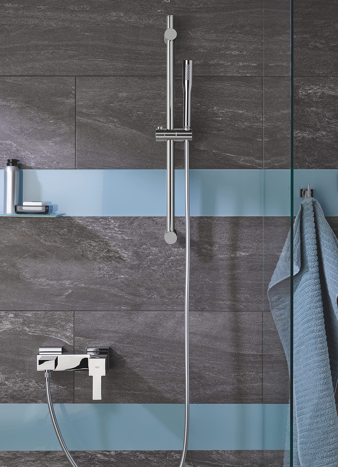 Pommeau de douche 1 jet Get Stick : douchette blanche chromée standard