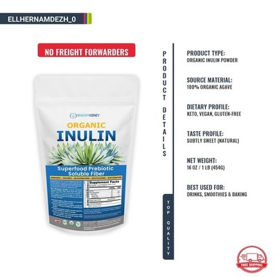 Inulina de Agave Organica en Polvo Fibra Prebiotica Salud Digestiva 1 Libra