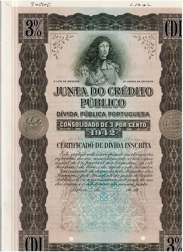 TAA #50 Junta do Credito Publico, Lisboa 1942, Very Rare, Specimen, VF+