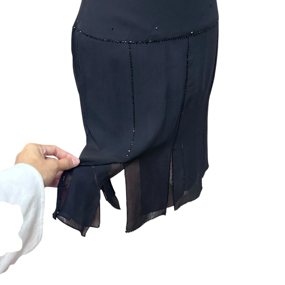 复古 Y2K Whimsigoth 懒人连衣裙深仙女围脖哥特式串珠透明尺寸 6 真丝 — 第 3/4 张图片