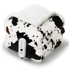 blunique Cow Print Heated Throw Blanket Electric Blanket-Heating Blanket Thro...