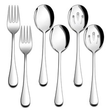 6-Piece Serving Spoons Forks Set, Stainless Steel Serving Utensils Metal Host...