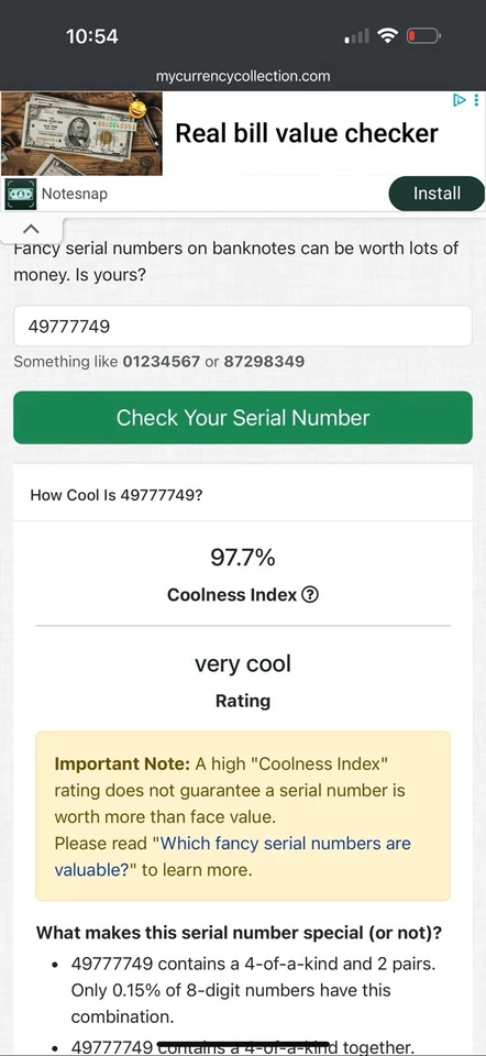 4 of a Kind LUCKY 7's $20 Bill 2017A COOLNESS RATING 97.7 - Image 2 of 4