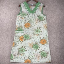 VTG 70s Sears Floral Smock House Dress Nighty Green M 12-14 Nightgown Shift