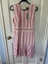 J Crew Linen Blend Striped White/Red Dress Women's 6 NWT