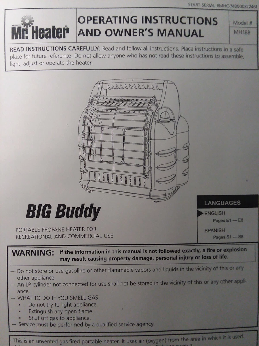 Mr. Heater Big Buddy MH188 LP Gas Propane Heater Owner u0026amp; Parts Manual  BOOK ONLY | eBay