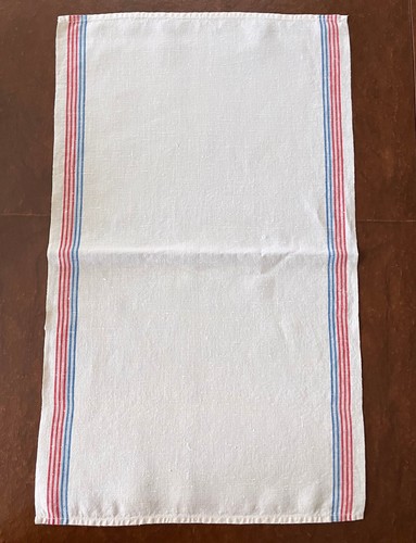Lot of Vintage French Crash/Flax Irish LINEN TOWELS w BLUE Red Stripes Cottage - Picture 6 of 12