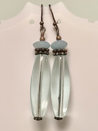 VINTAGE~SIGNED~AQUAMARINE~925 SS~DROP DANGLE EARRINGS~2.3”~EUC - Picture 10 of 12