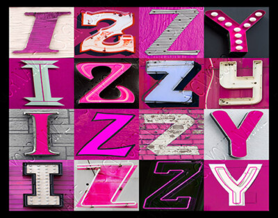 IZZY Name Poster featuring photos of actual PINK sign letters