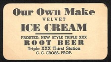 Triple XXX Root Beer (Austin, TX) XXX Thirst Station C.C. Cross Card c1933