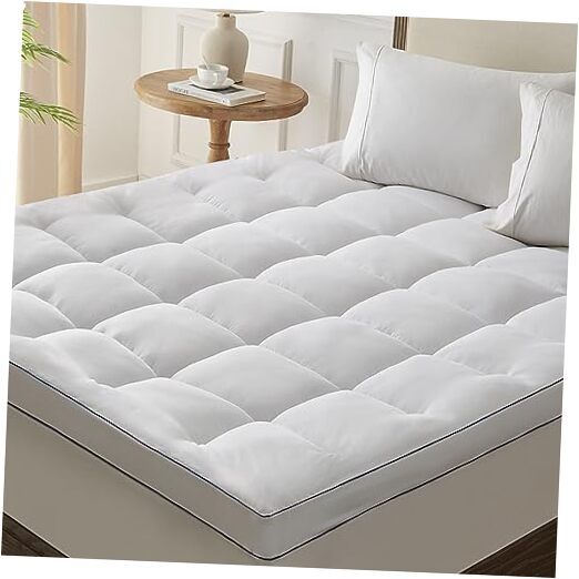 Mattress Pad Topper - Cooling Pillow Top Quilted Fitted Full Topper-white