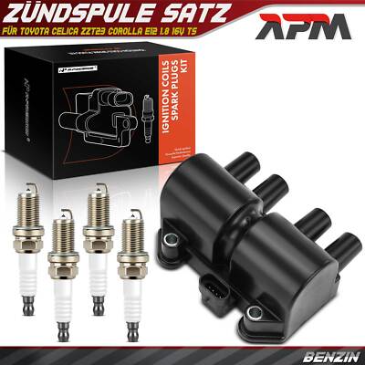 1x Zündspule + 4x Zündkerze für Toyota Celica ZZT23 Corolla E12 1.8 L TS Benzin