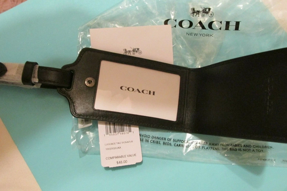 NWT COACH NY Signature C Logo Large LUGGAGE TAG Leather Black & Grey New w tags