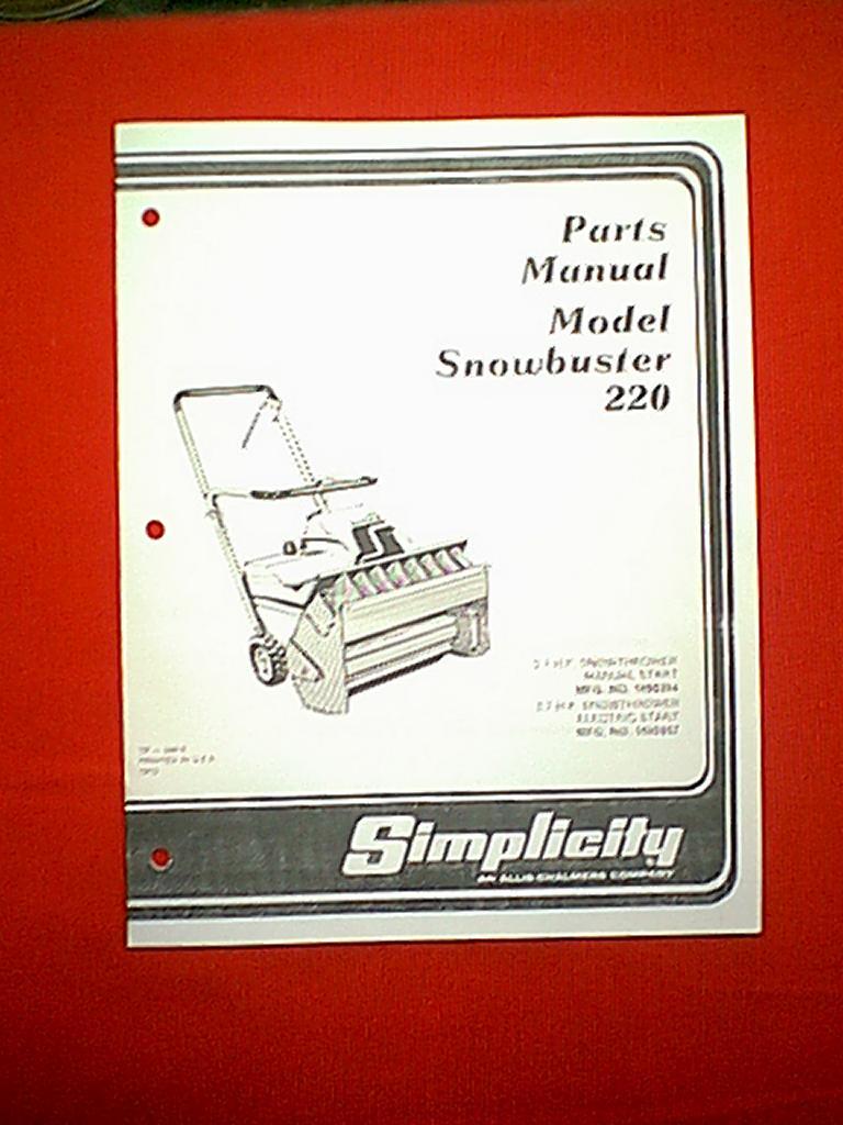 Buy Simplicity Parts Manual Snowthrower / Snowblower Snowbuster 220 online  | eBay